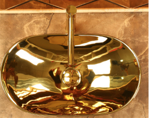 KD-35GBA-1 Lavabo de salle de bain moderne en céramique plaqué or en forme de bateau, sans trou, pour hôtel - Product Image 4