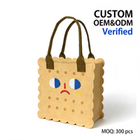 Sac fourre-tout en feutre écologique en forme de biscuit mignon - Design visage de dessin animé, sac de courses réutilisable, logo personnalisé OEM/ODM pour usage quotidien ou cadeau