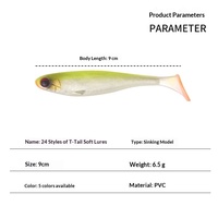 Vente en gros de leurres souples artificiels Bionic T-Tail, haute élasticité, 9 cm, 6,5 g, coulants, longue portée