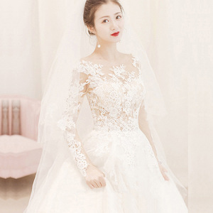 Wedding Dress A-Line Empire Waist Sweetheart Neckline Long Sleeve Lace Floor Length Trailing Style Korean Princess Dream - Product Image 3
