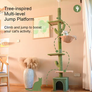 Customized Cactus <b>Cat</b> <b>Tree</b> Tower Floor to Ceiling Tall Sisal <b>Scratching</b> Post <b>Cat</b> Climbing Frame for Multi <b>Cat</b> Households - Product Image 4