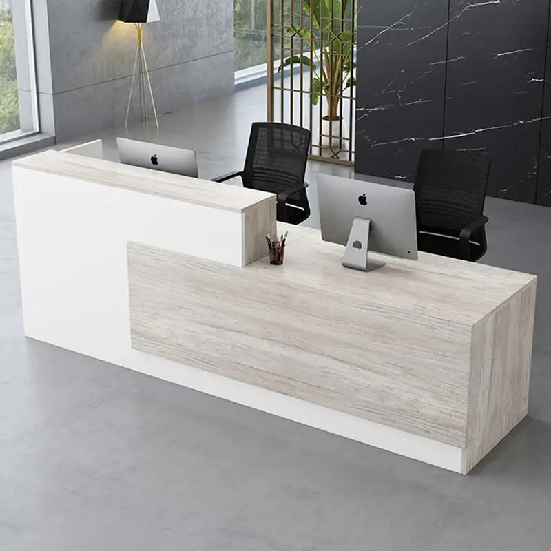 Hotel Modern Design Customized Logo MFC Wood Counter Front Desk White Office Reception Front Lobby Table Desk