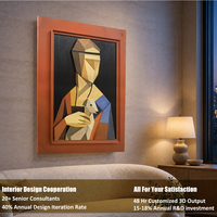 Art mural en bois 3D personnalisé pour hôtel, peinture à l'huile, décoration intérieure, cubisme, portrait abstrait, sculpture murale en bois superposée