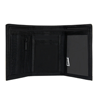 Dompet Lipat Tiga Poliester dengan Logo, Kantong Resleting, Penutup Velcro, Aman, Portabel, Tempat Kartu