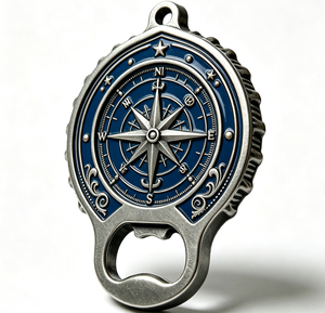 Porte-clés boussole en métal, ouvre-bouteille, émail bleu, aspect étain, cadeau promotionnel - Product Image 4