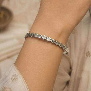 <b>Oxidized</b> Silver Floral Pattern Bangle pair for Women - Product Image 1