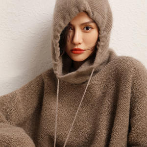 <span class=keywords><strong>Chapeau</strong></span> en cachemire pour femmes, <span class=keywords><strong>chapeau</strong></span> en tricot uni personnalisé pour l'hiver avec écharpe intégrée, cachemire de Mongolie intérieure, <span class=keywords><strong>chapeau</strong></span> épais et chaud - Product Image 2