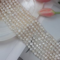 Chaîne de perles baroques d'eau douce blanches naturelles 8-9 mm, polies des deux côtés, trou central, fabrication de bijoux, vente en gros