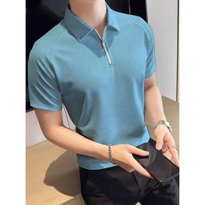 เสื้อยืดแขนครึ่งแขนผ้าโพลีเอสเตอร์สำหรับผู้ชายมีซิปคอโปโล - Product Image 1