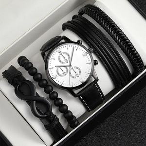 LP14 Nuovo Orologio da <span class=keywords><strong>Uomo</strong></span> Casual Moda Set Bracciale Commercio Estero Vendita all'Ingrosso Tendenza Sportiva Cinturino in Pelle <span class=keywords><strong>Orologi</strong></span> Business - Product Image 1