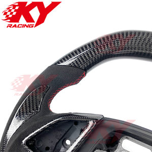 Volant de course sport en fibre de carbone avec poignées en cuir véritable, design à dessus plat, pour Chevrolet Camaro ZL1 SS Corvette C8 - Product Image 2