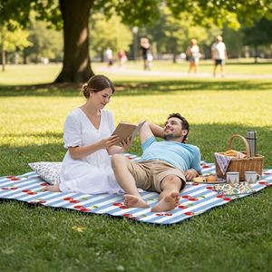 Cherry Print Picnic Sand Waterproof <b>Foldable</b> Quilted Outdoor Mat With Carry <b>Bag</b> Family <b>Beach</b> Park Blanket - Product Image 6