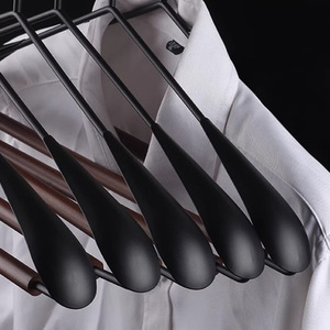 Solid Wood And Wrought Iron Clothes Hanger Black And Brown Wide Shoulder Traceless For Wardrobe Dressing Room - Product Image 1