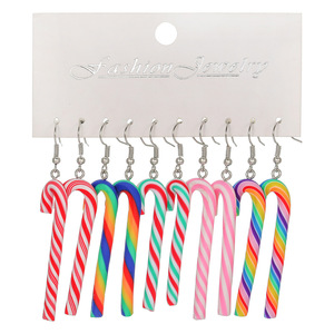 Fashion Jewelry Candy Cane <b>Drop</b> Earrings <b>Rainbow</b> Striped Christmas Gift Earrings For Women - Product Image 5