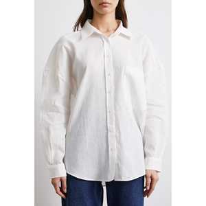Chemise en lin oversize pour femme, couleur écru, boutonnée, style minimaliste pour tous les jours - Product Image 1