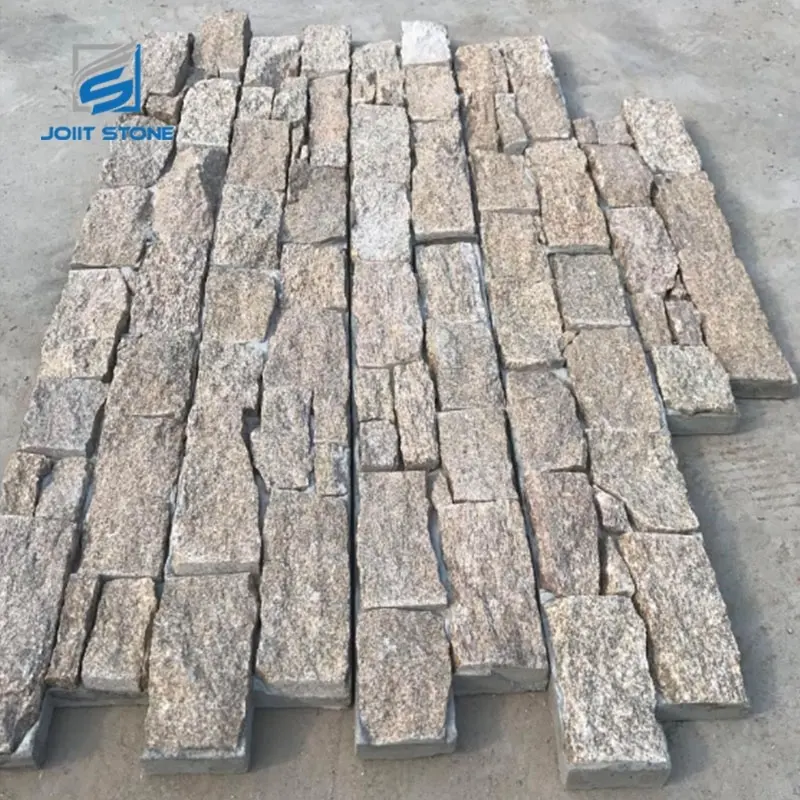 Yellow Quartzite Meshed Cement Back Wall Tile Cladding Stone Outdoor Wall Exterior Stone Veneer