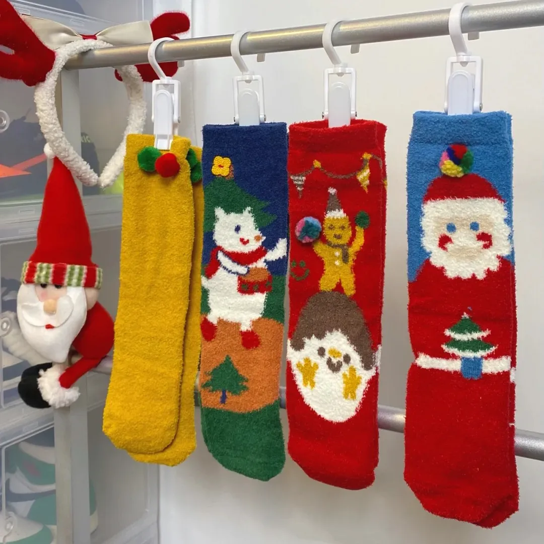 JL72-Wholesale custom Christmas cotton crew winter cute thermal fluffy fuzzy lovely funny beautiful snowflake gift socks