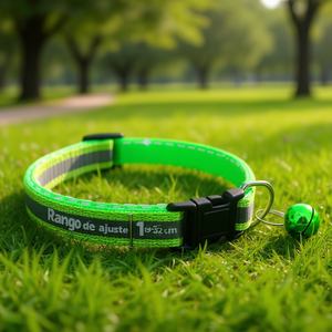 Reflective Pet Collar with <b>Bell</b> for <b>Dogs</b> and Cats, Adjustable 19-32 cm, Waterproof Polyester, Simple Solid Design, All Seasons U - Product Image 2