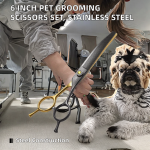 Ciseaux de toilettage pour chiens et chats de 6 pouces – Ensemble complet : ciseaux droits, effilants, courbés, tranchants en acier inoxydable – Écologiques, pour la maison et le salon – Lisses et simples - Product Image 2