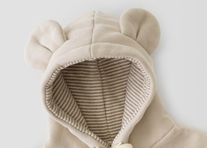 Ensembles de vêtements pour bébés en deux pièces, avec capuche à oreilles d'ours, couleur unie grise, vêtements pour bébés - Product Image 3