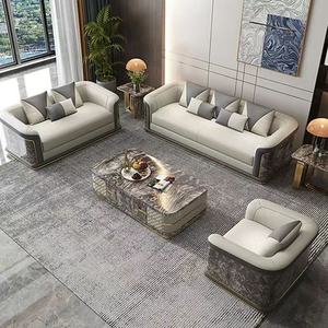 Ensemble de canapés de salon canapé combiné en bois massif <span class=keywords><strong>et</strong></span> cuir véritable 321 grand canapé combiné de salon en cuir véritable gris - Product Image 3