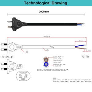 Câble <span class=keywords><strong>d</strong></span>'<span class=keywords><strong>alimentation</strong></span> australien 3 broches vers fil nu 250V 10A / <span class=keywords><strong>Cordon</strong></span> secteur australien AS/NZS 3112 / Câble de remplacement <span class=keywords><strong>pour</strong></span> appareils DIY - Product Image 3