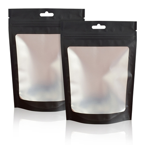 Custom Printed Frosted Resealable Matte Plastic Mylar <strong>Foil</strong> Zipper Bag hang Hole Black Stand up <strong>Pouch</strong> Packaging with Clear Window - Product Image 1