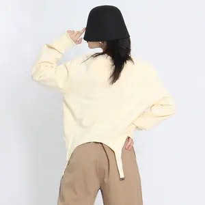 Twotwinstyle Bán Buôn Áo Cho Phụ Nữ Vòng Cổ Dài Tay Áo Không Thường Xuyên HEM Crop Hoodies Cho Phụ Nữ