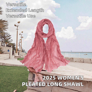 Pañuelo Hijab Largo Plisado Antiarrugas Adhesivo con Patrón Sólido Estilo Europeo Transpirable Antibacteriano para Mujer 2025 – Todas las Estaciones - Product Image 3