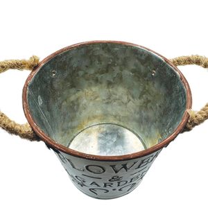 Pots de fleurs avec poignées en corde, lot de 2 jardinières en métal galvanisé, fleurs et vases décoratifs de table ronds pour le jardin - Product Image 3