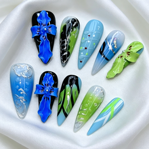 Lot de 10 faux ongles en acrylique à presser, style stiletto de luxe, <span class=keywords><strong>pour</strong></span> mariage et fête, avec logo de créateur, faits à la main - Product Image 2