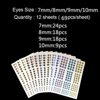 Yeux de leurres de pêche 2196 pièces, couleurs assorties, yeux de poisson artificiels 3D pour la pêche à la mouche, 3mm 4mm 5mm 6mm 7mm 8mm 9mm
