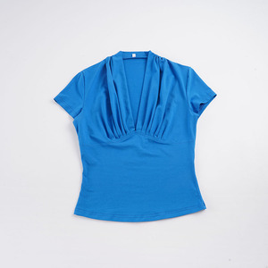 Camiseta de Punto Transpirable con Cuello Halter y Escote en V, Ajustada, Elegante, de Color Sólido con Estampado Digital para Mujer - Product Image 2