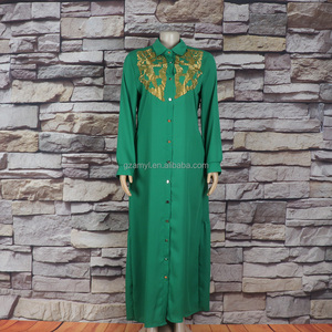Nouveau design lin vêtements africains <span class=keywords><strong>Kanga</strong></span> robes longues pour femmes Dubai col de chemise strass - Product Image 6