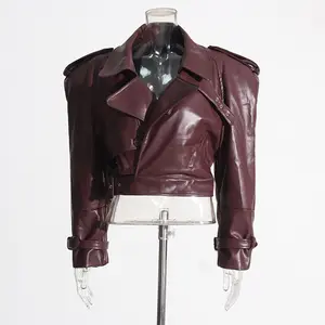Newest Motorcycle Fashion Unique High Quality Fall Autumn Winter Short Cropped Lady Women'S Faux Pu Leather Coat Jackets