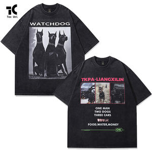 T-shirt en tricot grande taille unisexe, imprimé Doberman Pinscher, effet délavé et vieilli, style High Street Direct Spray, marque de mode rétro - Product Image 2