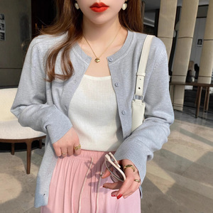 Cárdigan de punto para mujer, manga larga, amarillo mostaza, talla única, ropa de abrigo para primavera y otoño, suéter estilo informal japonés y coreano - Product Image 3