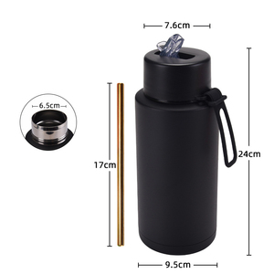 Custom 34oz <span class=keywords><strong>1000ml</strong></span> sport palestra Tumbler in acciaio inox borraccia ceramica acqua interna bottiglia con coperchio in paglia - Product Image 4