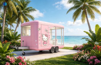 Maison mobile sur roues, design moderne, structure en acier, style rose, caravane préfabriquée, mur en verre, maison portable pour la plage