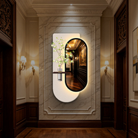 Décoration Murale LED en Grès avec Miroir et Plantes Artificielles – Peinture Murale Lumineuse Moderne pour Maison et Hôtel (Vente en Gros)