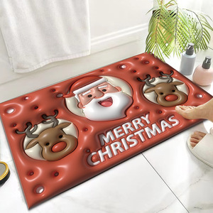 Alfombra de puerta 3D de dibujos animados de Navidad, rectangular, antideslizante, absorbente de agua, para el hogar, baño, lavable a máquina, tela tecnológica - Product Image 1