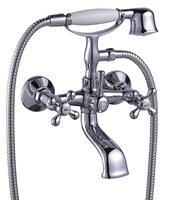 Mitigeur de salle de bains classique, chromé mitigeur de lavabo à double poignée monté sur le pont d'eau chaude et froide