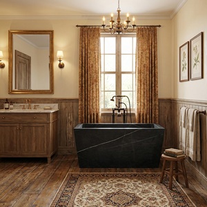 Baignoire ovale moderne de luxe sur mesure en marbre noir Marquina exclusif, autoportante, pour appartement - Product Image 3