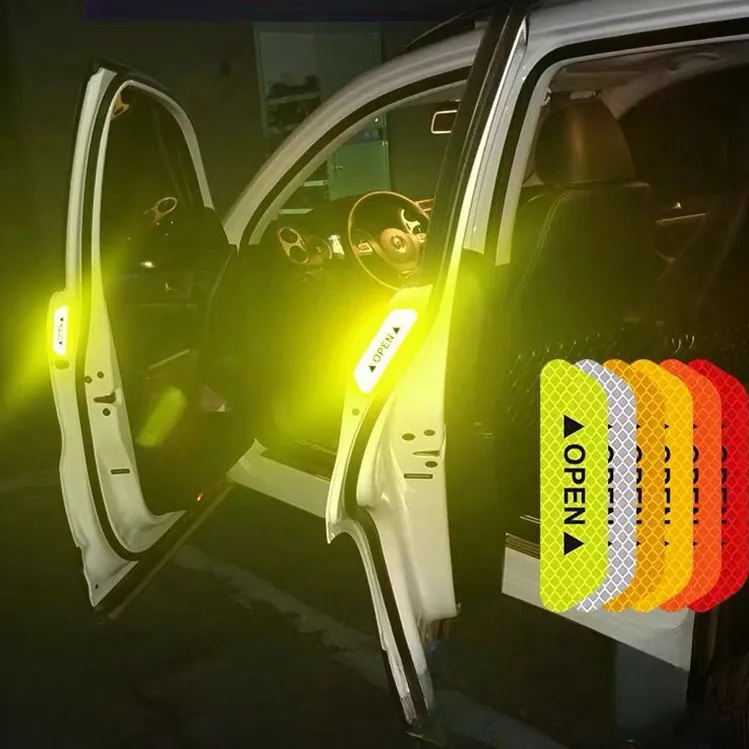 4 pcs/सेट कार डोर स्टिकर सार्वभौमिक सुरक्षा चेतावनी चिह्न खुला उच्च चिंतनशील टेप बाइक हेलमेट कार बॉडी डिकल
