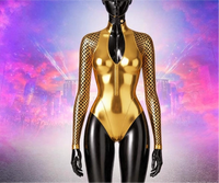 Rave-outfit glanzende metallic high neck zip monokini bodysuit lange mesh mouw J'Ouvert carnaval maandag outfit groothandel aangepaste logo