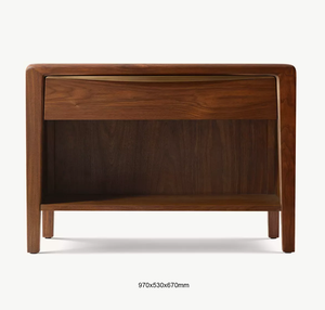 Modern Minimalist Walnut Color <b>Bedside</b> Cabinet Solid Wood Storage 1 Drawer Luxury Bedroom Open Nightstand - Product Image 4