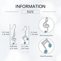 Boucles d'oreilles en argent sterling 925 Turquoise Music Note Drop Bijoux élégants en opale pour femmes pour les mariages et les fêtes