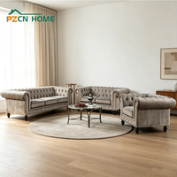 Großhandelspreis Blau-Weißes Getuftetes Montiertes Elegantes Rollarm-Polstersofa-Set für Wohnzimmer, Apartment, Hotel