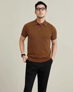 2024 nuevo Polo italiano Polo camisa de hombre americano Retro Casual de manga corta con solapa de punto Pit Stripe camiseta - Product Image 5