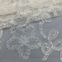 Tissu en dentelle brodée 3D avec cordon et ruban, paillettes dorées, broderie florale 3D pour robes de soirée femme et enfant
